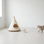 Easy Oreo elevated pet feeder table in Cream with ceramic bowl
