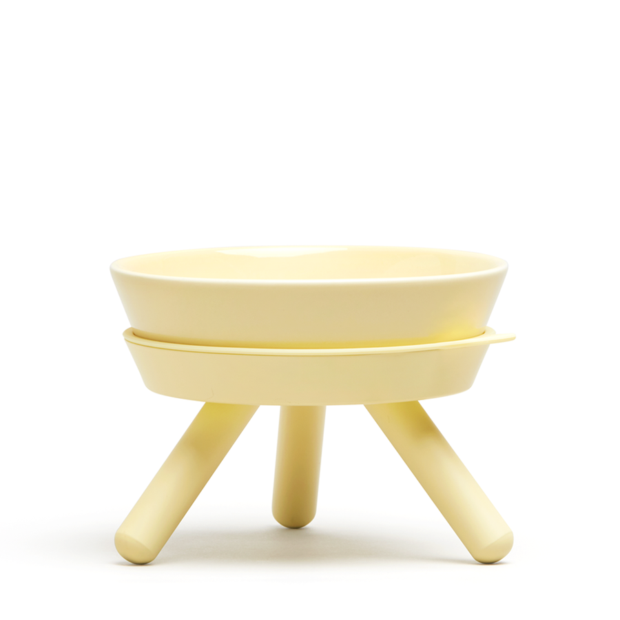 OREO ELEVATED PET FEEDER TABLE . LEMON YELLOW . SHORT