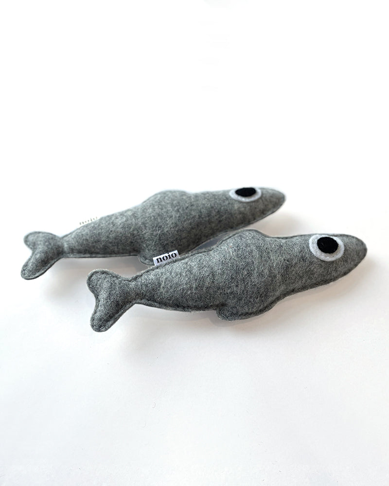 Non-toxic 100% natural wool felt anchovy-shaped catnip toy by Pets So Good