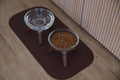 Glass Double Dining Set . Walnut — 2 Feeders + Mat