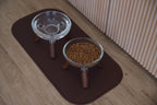 Glass Double Dining Set . Walnut — 2 Feeders + Mat