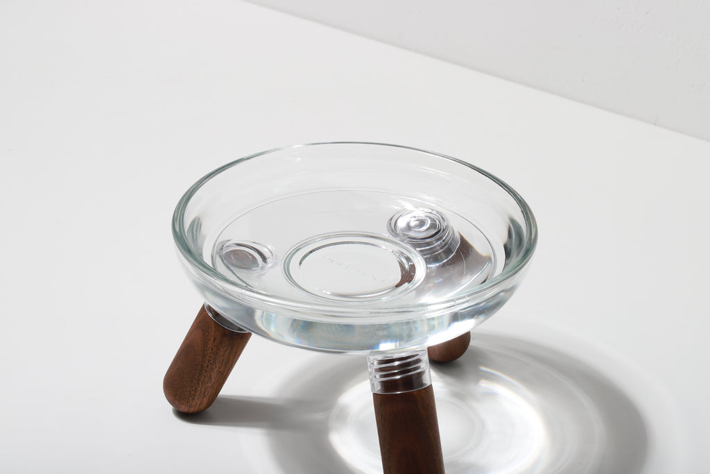 Glass Single Dining Set . Walnut — Feeder + Mat