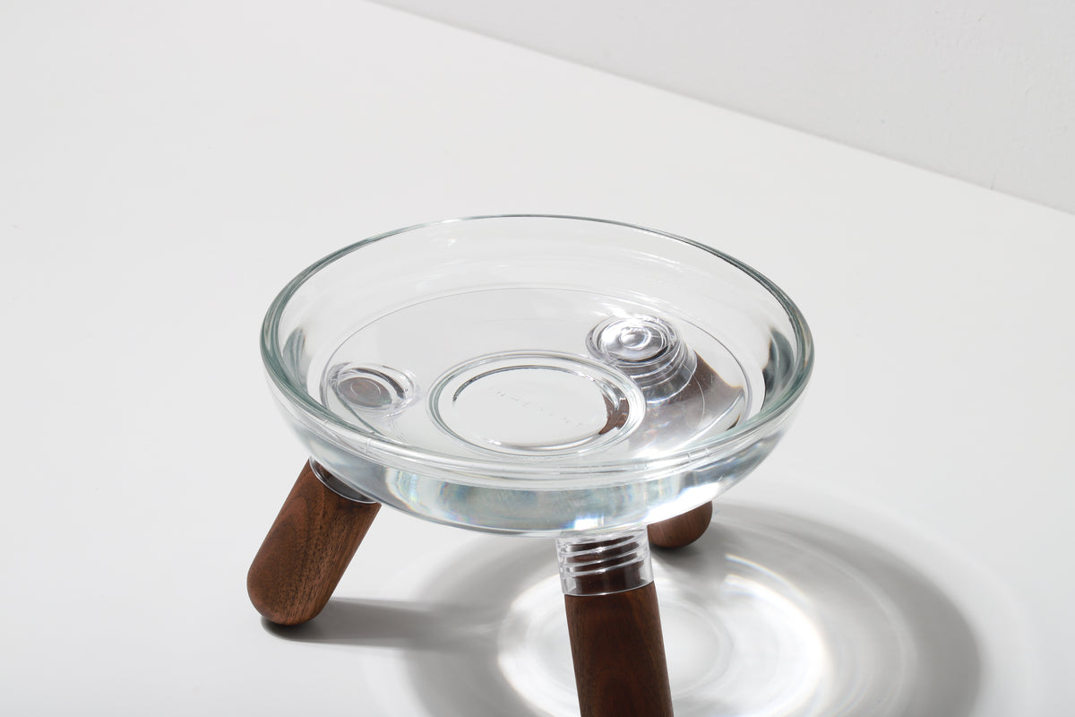 Glass Single Dining Set . Walnut — Feeder + Mat