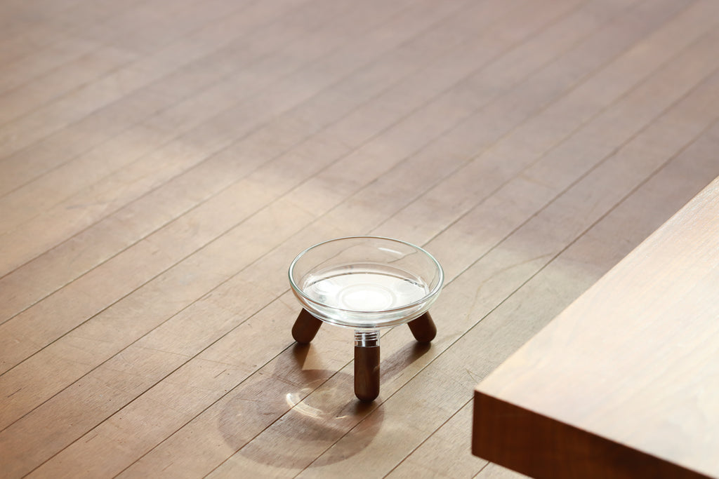 Glass Single Dining Set . Walnut — Feeder + Mat