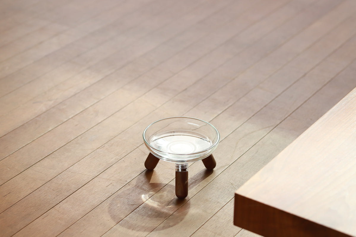 Glass Single Dining Set . Walnut — Feeder + Mat