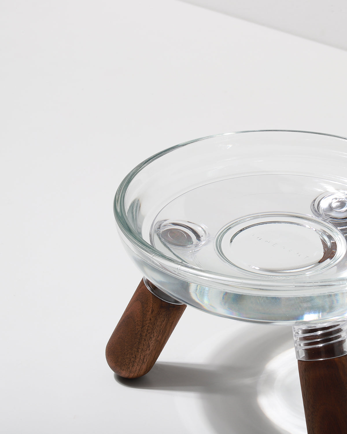 Oreo Glass Elevated Pet Table. Walnut
