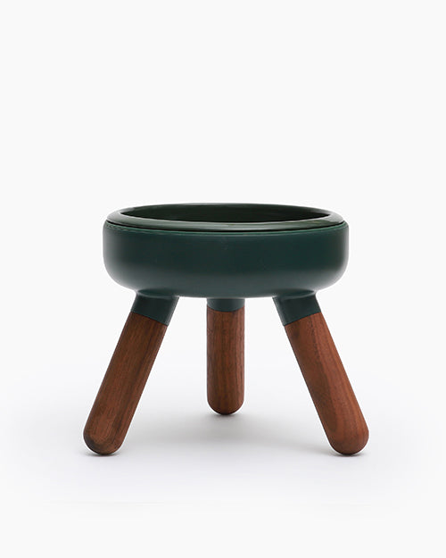 Oreo Elevated Pet Table Wood . Dark Green . Walnut