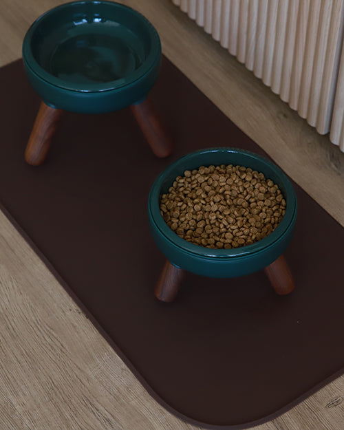 Oreo Elevated Pet Table Wood . Dark Green . Walnut