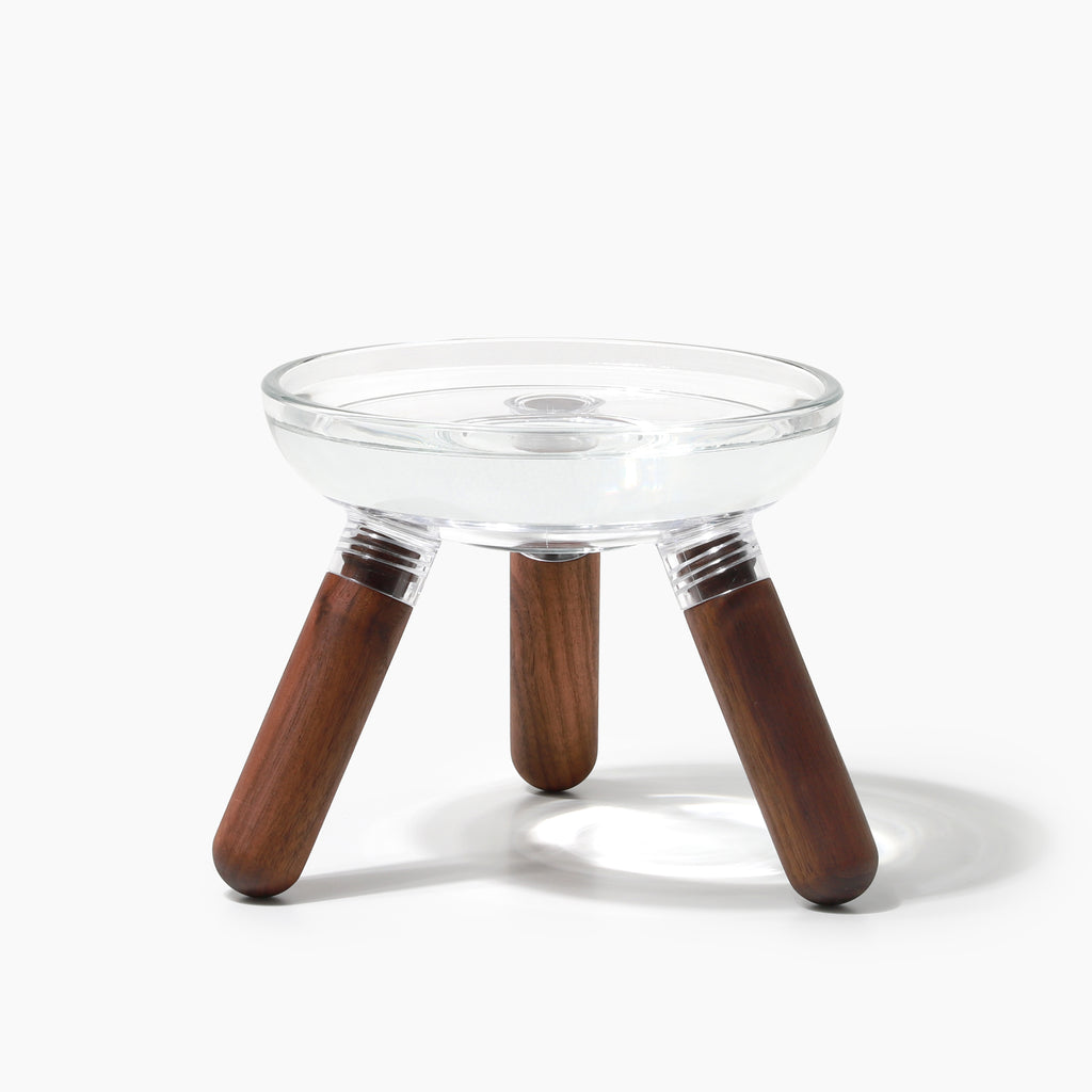Glass Double Dining Set . Walnut — 2 Feeders + Mat
