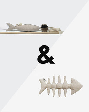 Fish and Chews . Mixed Color & Fish Bone Catnip Toy Bundle Set