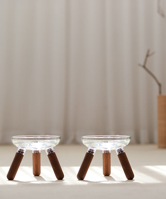 Oreo Glass Elevated Pet Table. Walnut