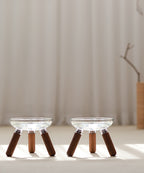 Oreo Glass Elevated Pet Table. Walnut