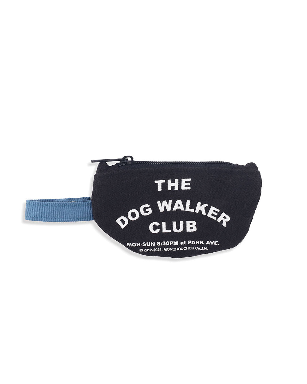 Petssogood Dog Walker Club cotton poop bag holder in black or white, attachable to leash, carrier, or tote; includes one eco-friendly poop bag.