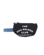 Petssogood Dog Walker Club cotton poop bag holder in black or white, attachable to leash, carrier, or tote; includes one eco-friendly poop bag.