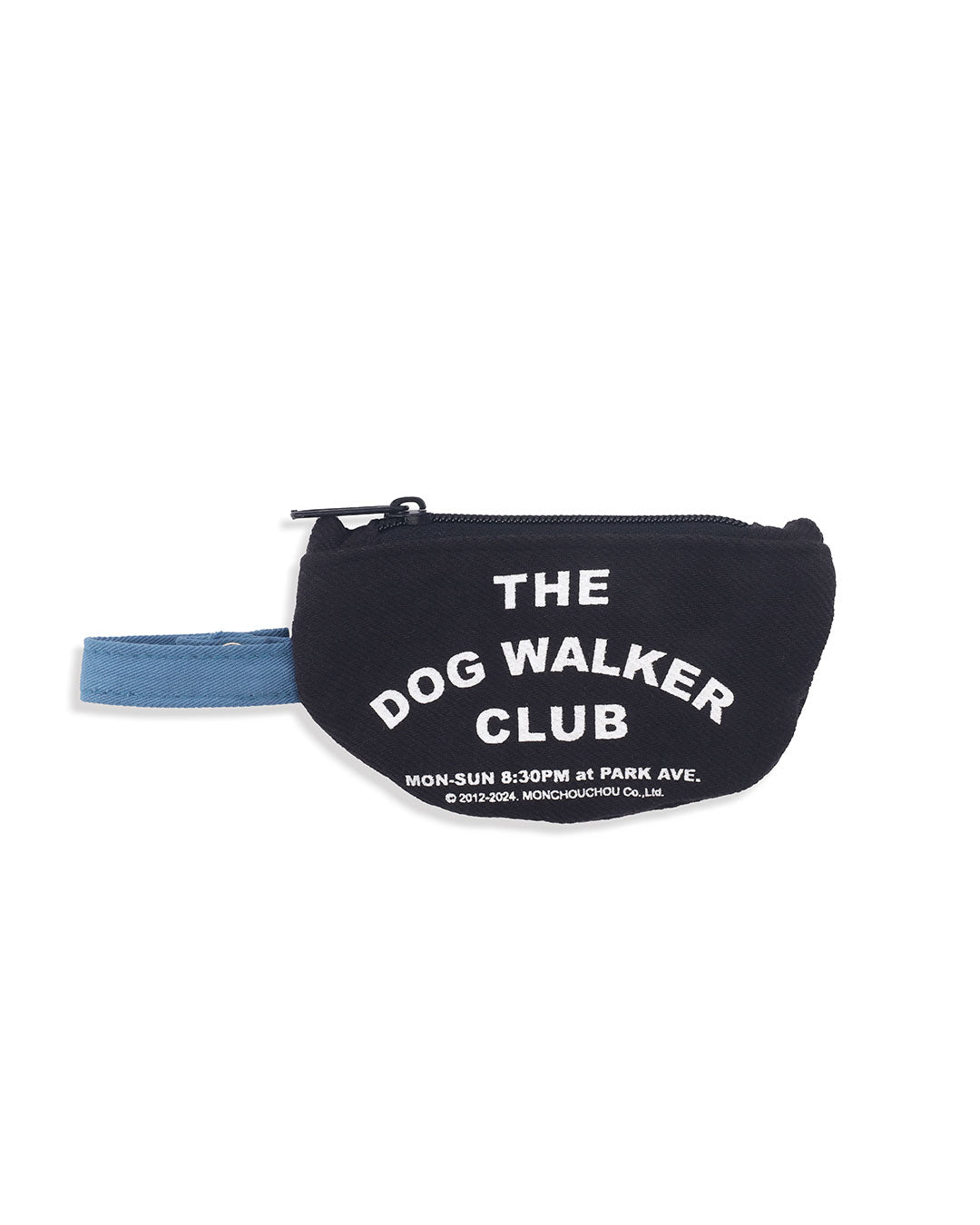 Petssogood Dog Walker Club cotton poop bag holder in black or white, attachable to leash, carrier, or tote; includes one eco-friendly poop bag.