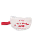 Petssogood Dog Walker Club cotton poop bag holder in black or white, attachable to leash, carrier, or tote; includes one eco-friendly poop bag.