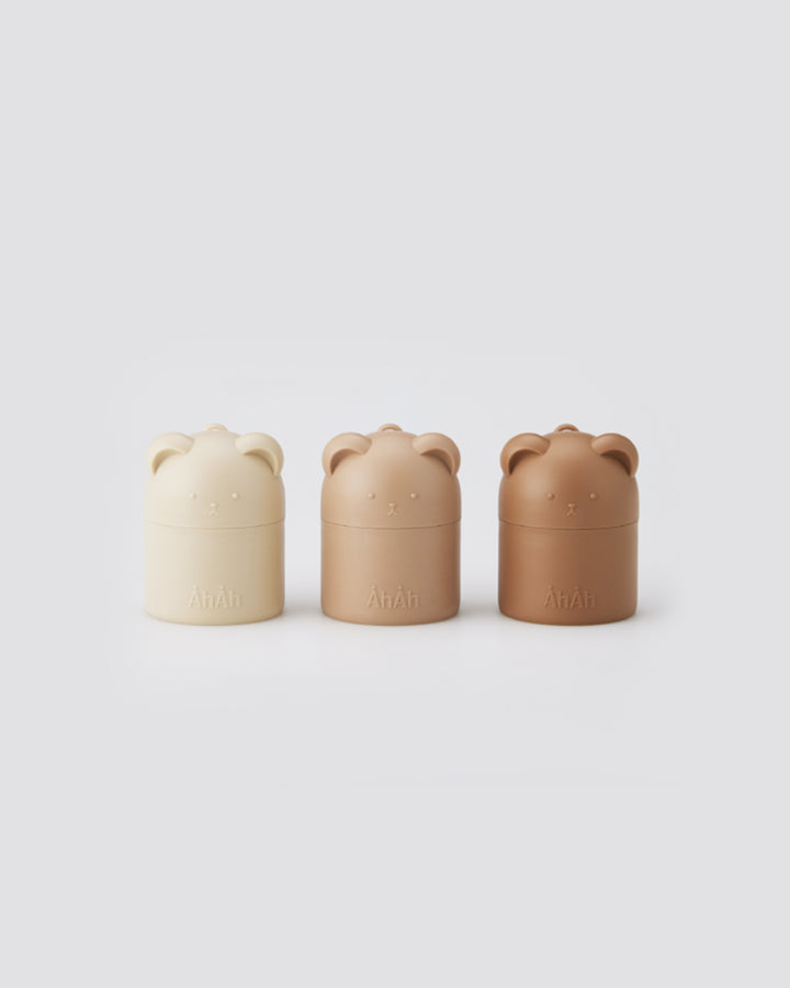 Petssogood lightweight snack and water bottle for pets, with separate compartments for food and water, includes cup lid, made with safe materials, available in Vanilla, Brown, and Chocolate.