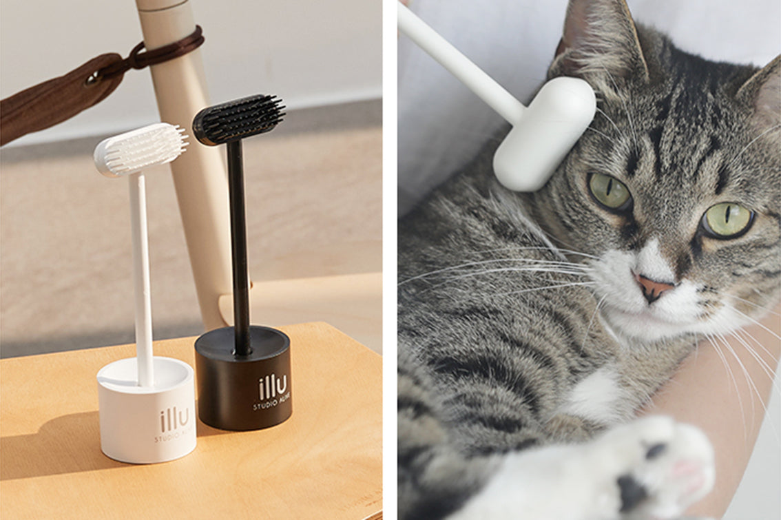 Pets So Good Illu Cat Brush Precision Facial Grooming Tool with Stand