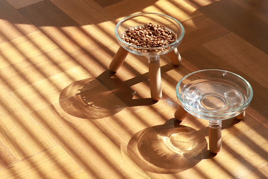 Oreo Glass Table. Beech . Short