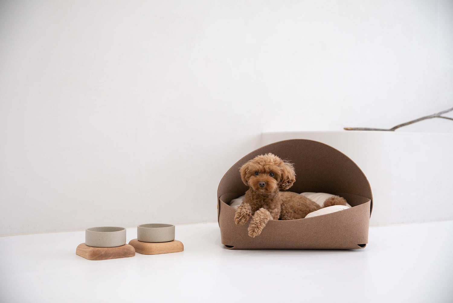 Marron felt pet bed with microfiber cotton cushion and sculptural modern-classic design – Petssogood