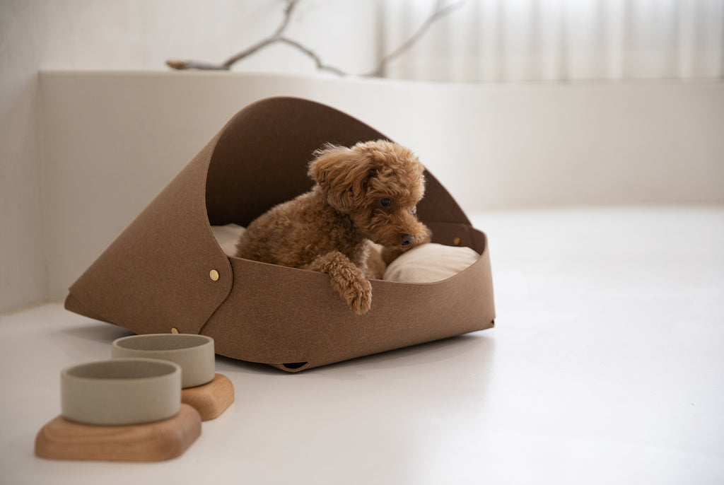 Marron felt pet bed with microfiber cotton cushion and sculptural modern-classic design – Petssogood