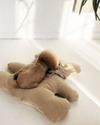 Brown bear-shaped boucle dog cushion for cozy naps – Petssogood